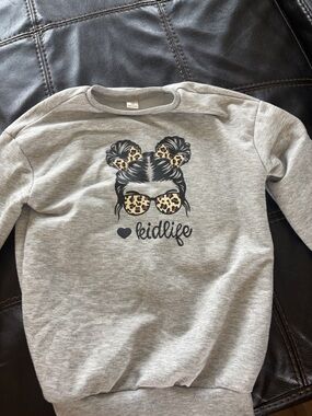 SHEIN Grey Sweatshirt with Leopard Bow & Sunglasses Graphic
